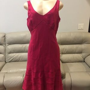 Ann Taylor Loft V Neck Linen Dress, Fuchsia